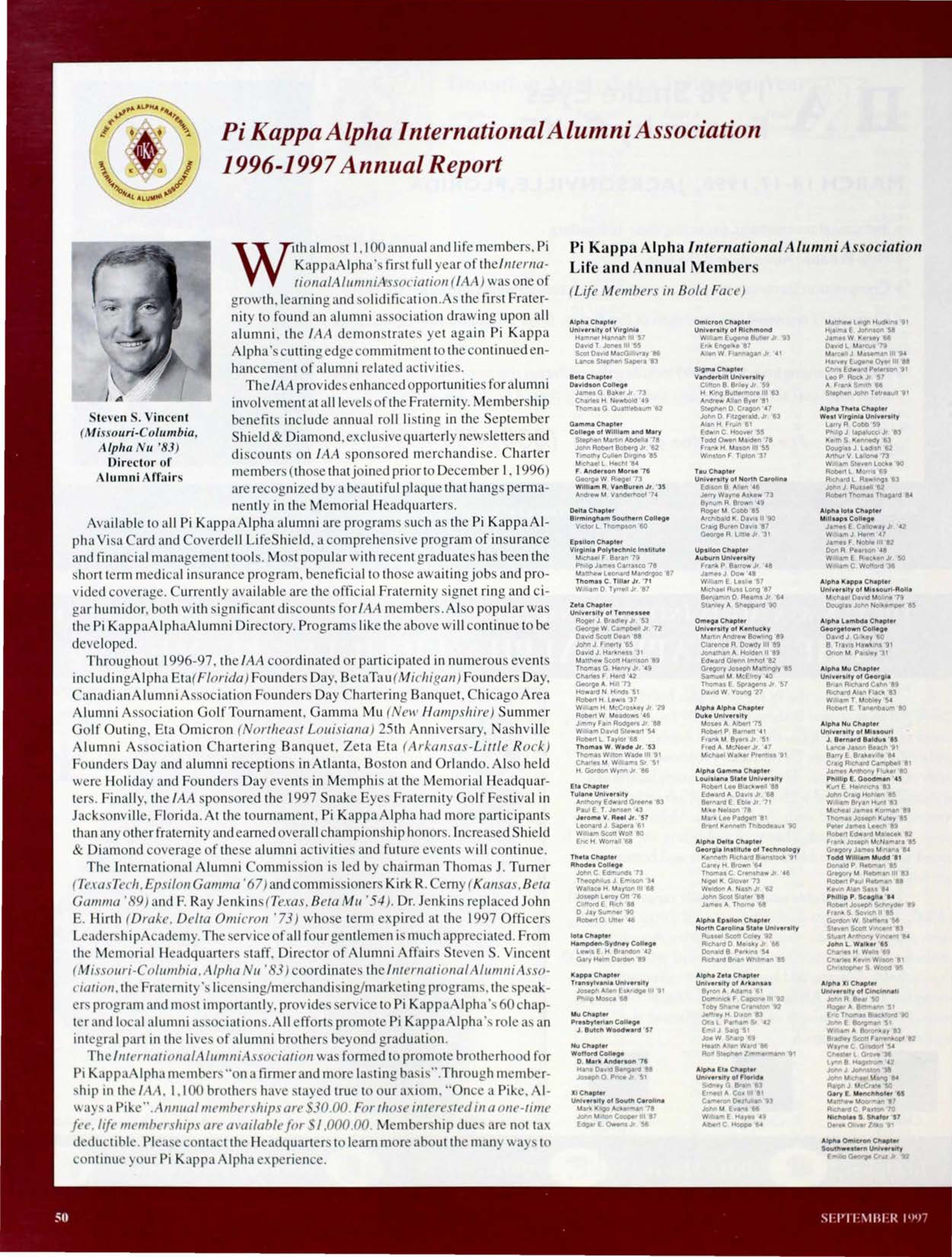 Pi Kappa Alpha International Alumni Association 1996-1997 Annual Report